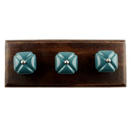 Solid Forest Green Square Ceramic Wooden Hook